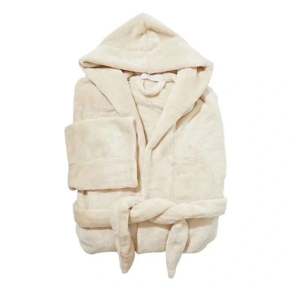 Summer & Rose faux fur hooded cozy robe cream ivory - Picture 3 of 9